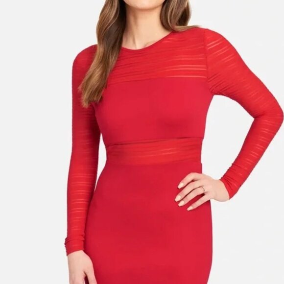 Bebe mesh Elegant Red Long Sleeve Dress Small - Picture 3 of 10